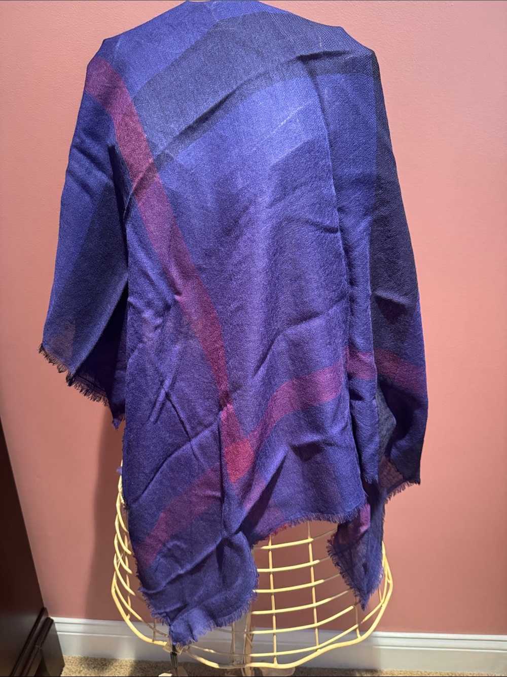 Burberry Blue & Purple Mega Check Wool Scarf Wrap 100cm x 100cm - NWT - Picture 7 of 10